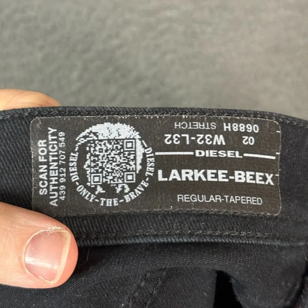 Diesel Jeans Mens 32x32 Black Larkee Beex Regular Tapered Fit Stretch Denim